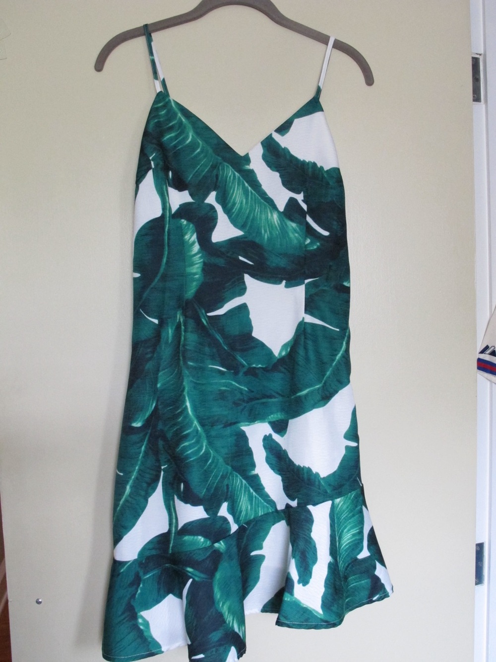 Tropical Green Palm Print Slip Dress